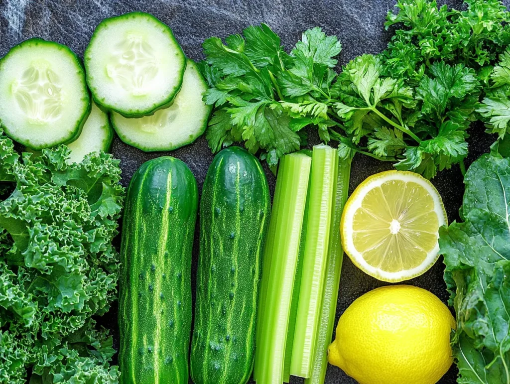 Fresh green ingredients for healthy juice recipes