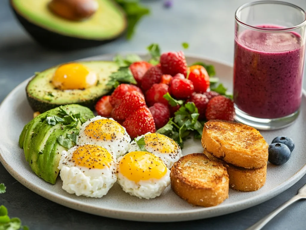 cottage cheese egg bites served with smoothie and toast
