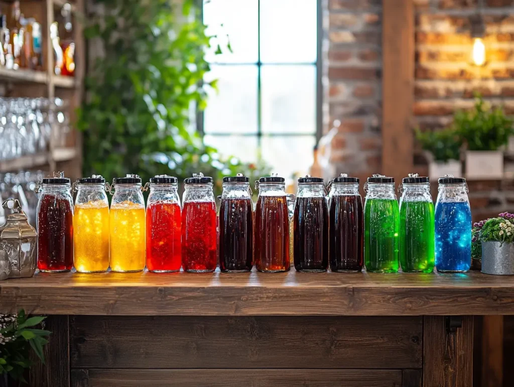 dirty soda party bar with ingredients and flavor stations