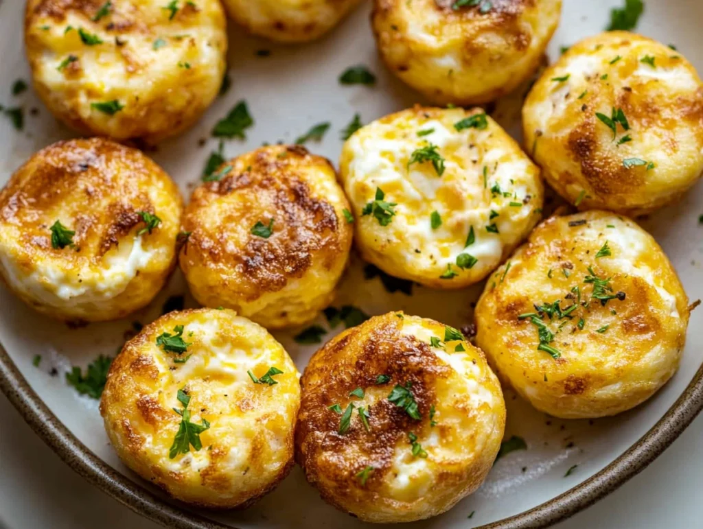 fluffy cottage cheese egg bites on rustic plate