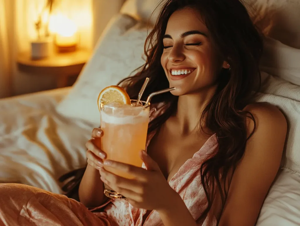 woman trying sleepy girl mocktail recipe