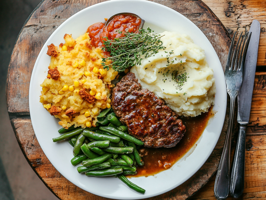 Amish hamburger steak bake with sides
