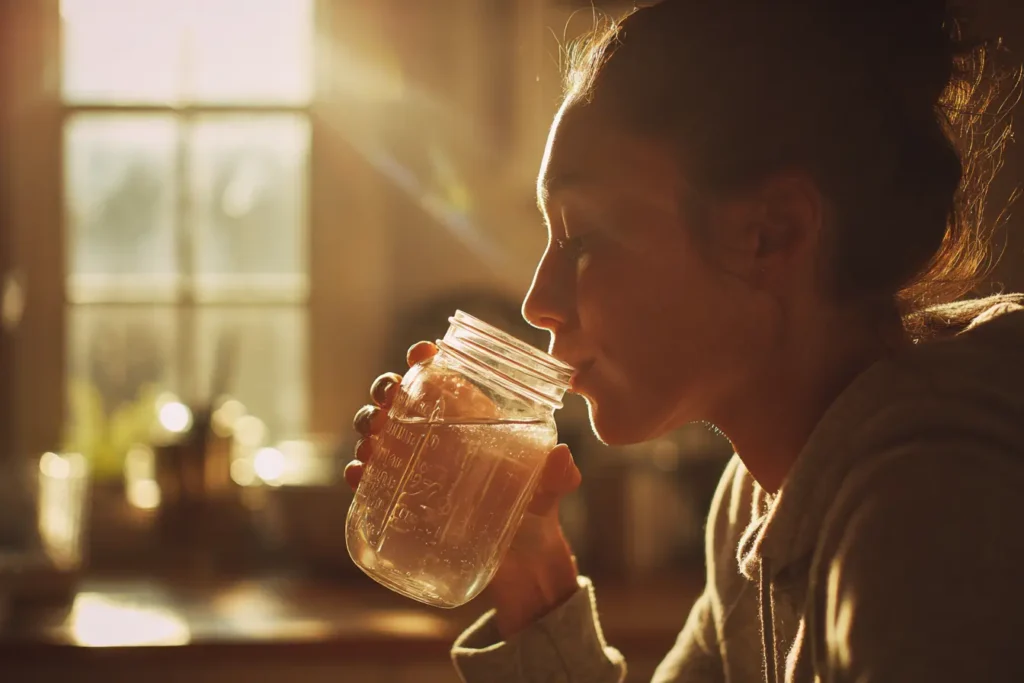 Woman drinking bariatric seed ritual recipe in the morning