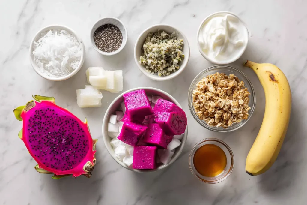 ingredients for making pitaya bowl