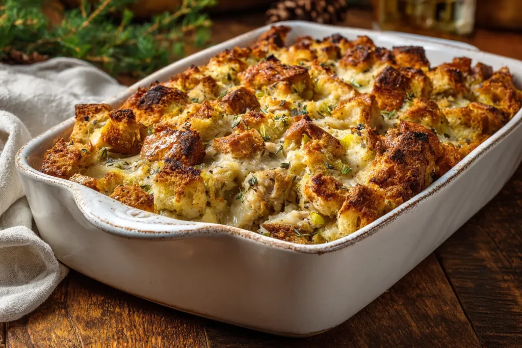 Dolly’s chicken and stuffing casserole fresh from the oven