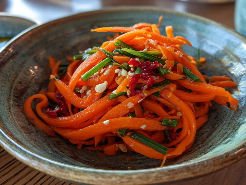 Korean carrot salad recipe with spicy julienned carrots