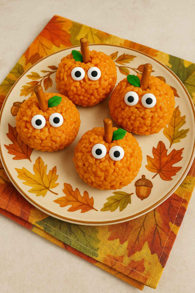 pumpkin-shaped rice krispie treats for Halloween