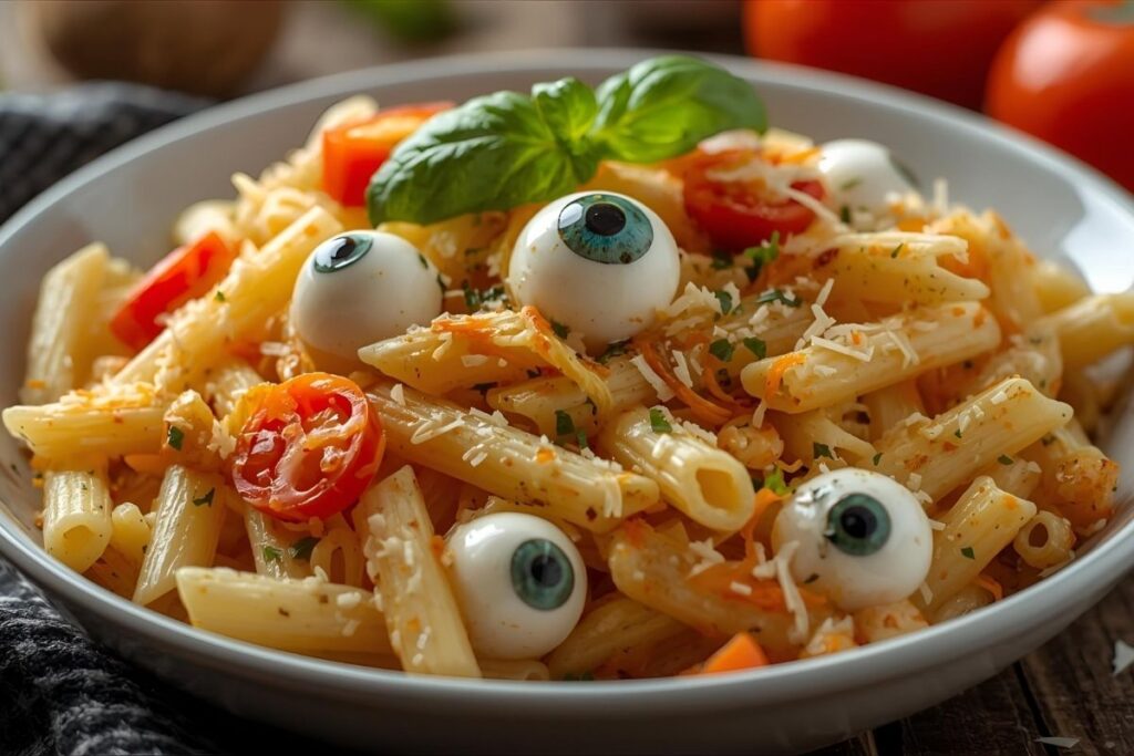 Creepy Mozzarella Eyeball Pasta Salad