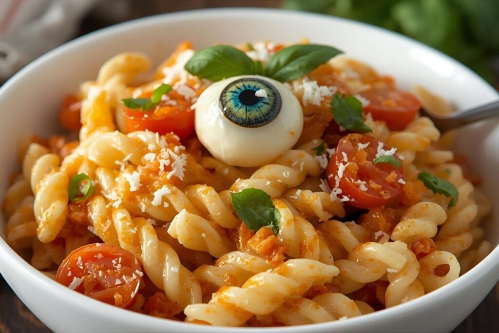 Creepy Mozzarella Eyeball Pasta Salad