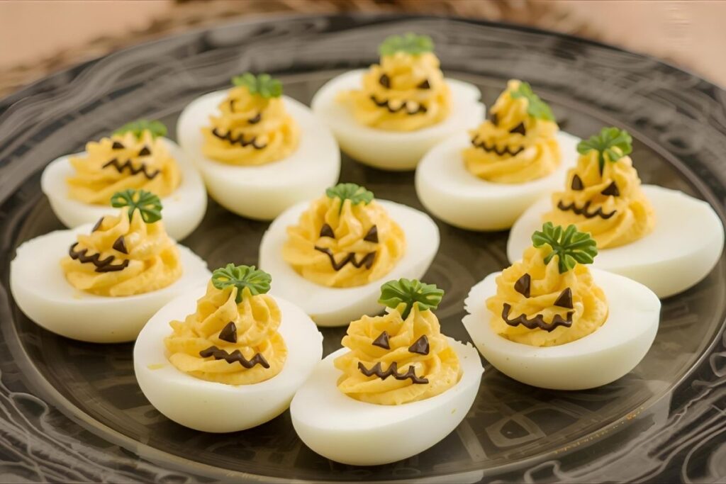 Halloween Deviled Eggs with a Jack O'Lantern Twist