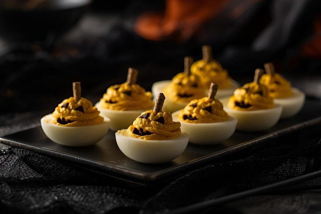 Halloween Deviled Eggs with a Jack O'Lantern Twist
