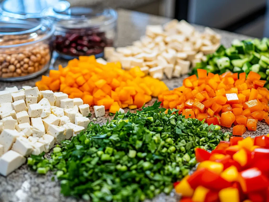 Ingredients for high protein dense bean salad