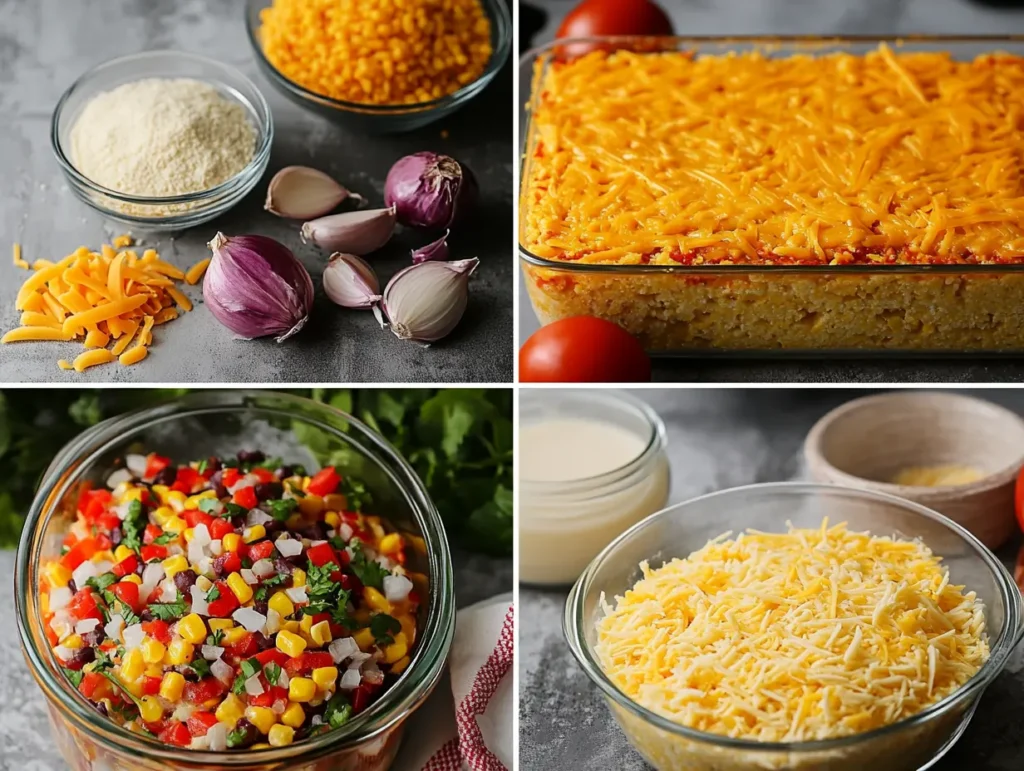 how to make mexican vegetarian cheese jiffy corn bread casserole steps