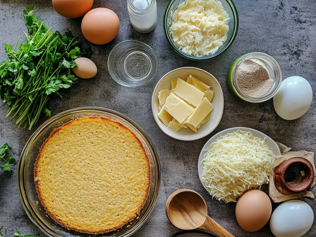 ingredients for mexican vegetarian cheese jiffy corn bread casserole laid out