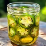 Homemade jalapeno simple syrup with floating peppers