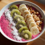 vibrant pitaya bowl smoothie with tropical toppings