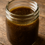 Classic balsamic vinaigrette in a rustic glass jar