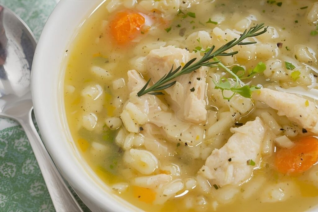 Creamy chicken soup with orzo pasta