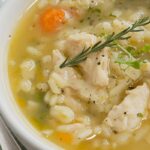 Creamy chicken soup with orzo pasta